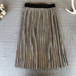 Silver Pleated Midi Skirt